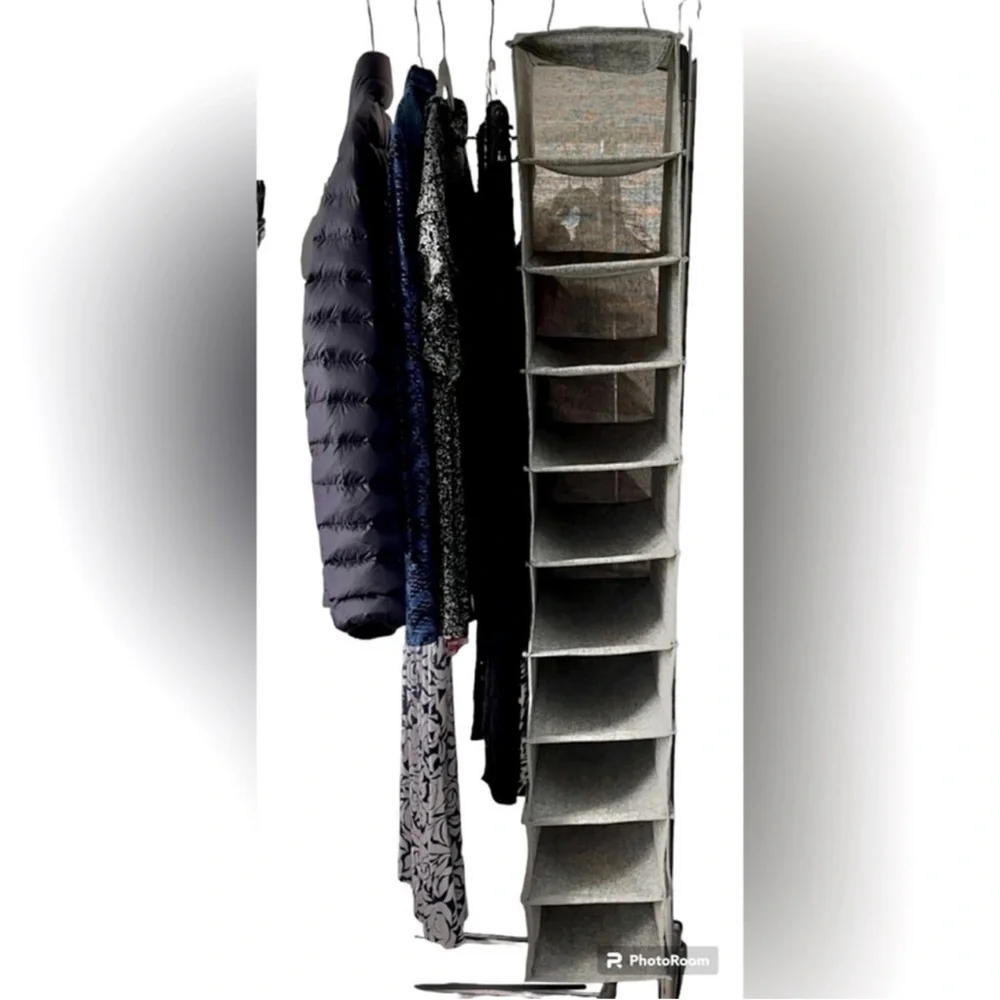 Hanging Shoe Organizer Woven Herringbone Tweed Gray